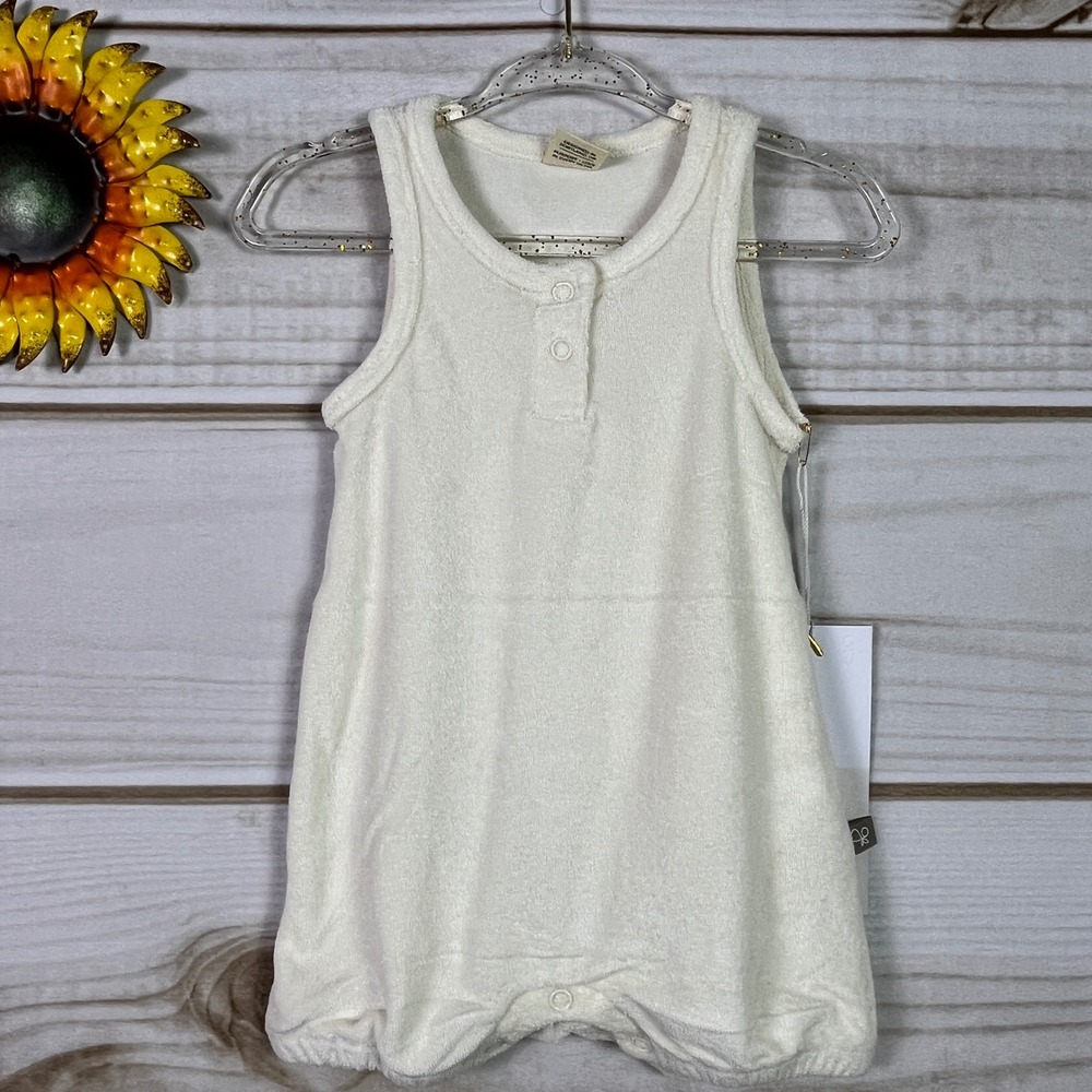 Goumi Kids Organic Bamboo Terry Romper Cream Sleeveless Henley Bubble‎ 3-6M NEW